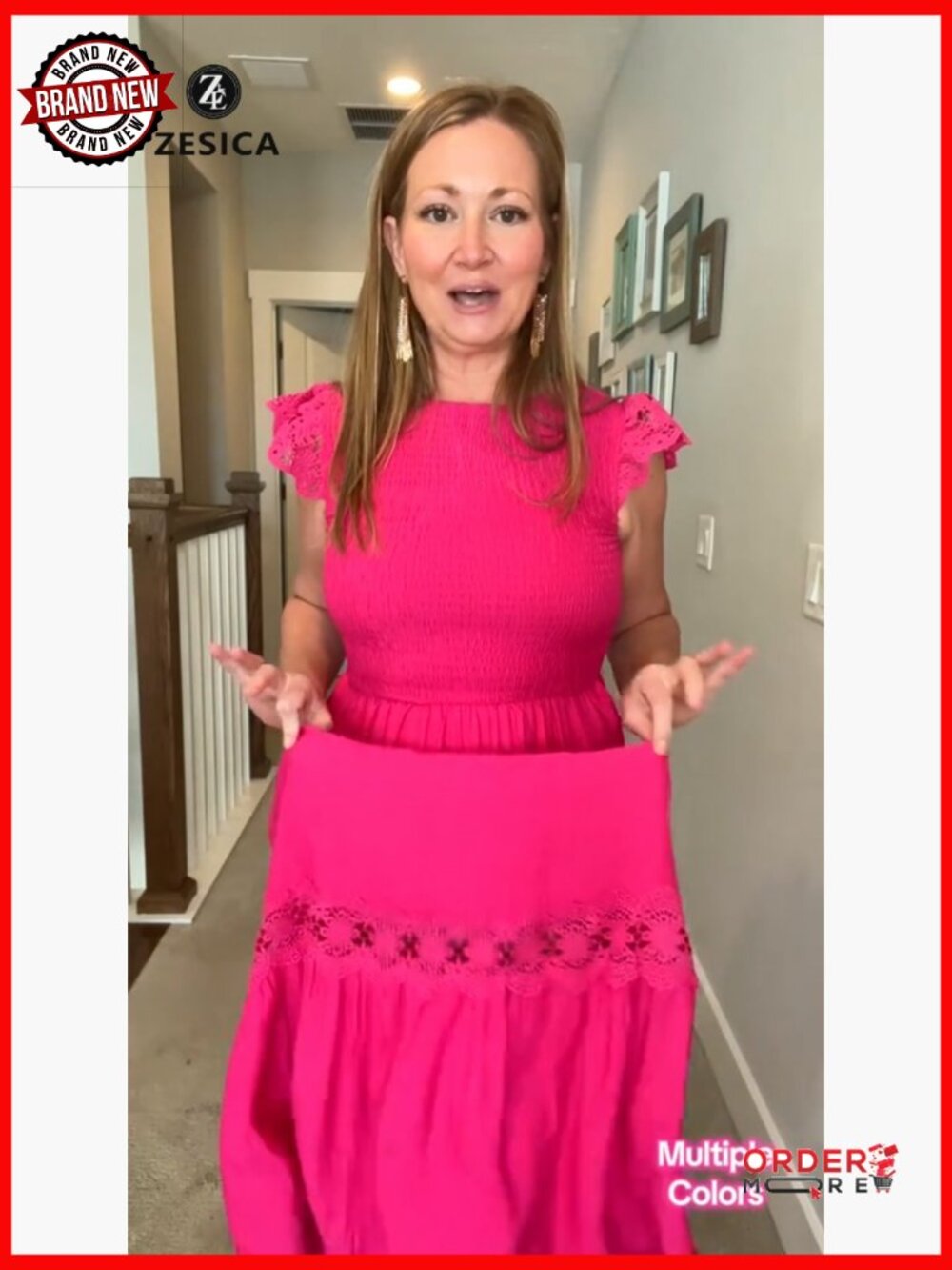 Flowy Midi Dress with Flutter Sleeves and Smocked Waist - Picture 7 of 7